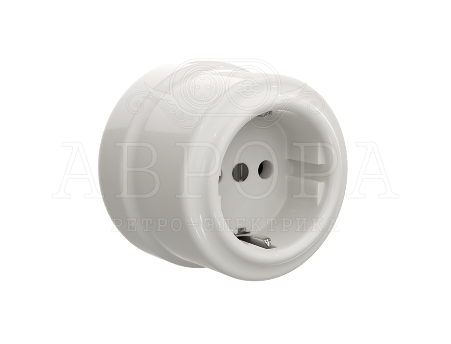 Ретро розетка фарфоровая электрическая с заземляющим контактом, серия "АВРОРА"