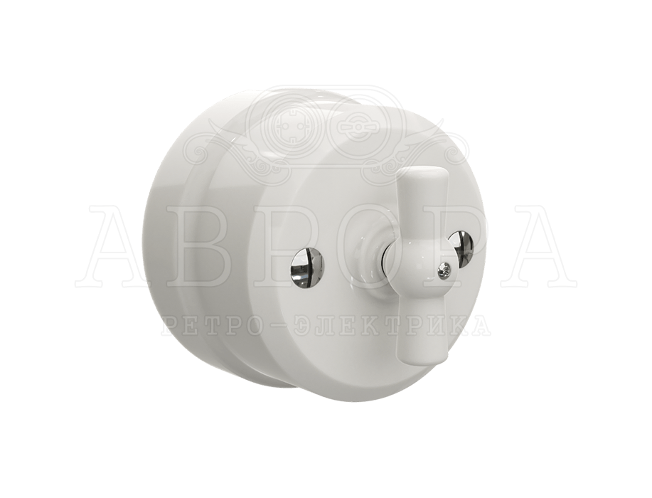 Ретро выключатель/переключатель фарфоровый поворотный проходной одноклавишный, серия «Аврора»